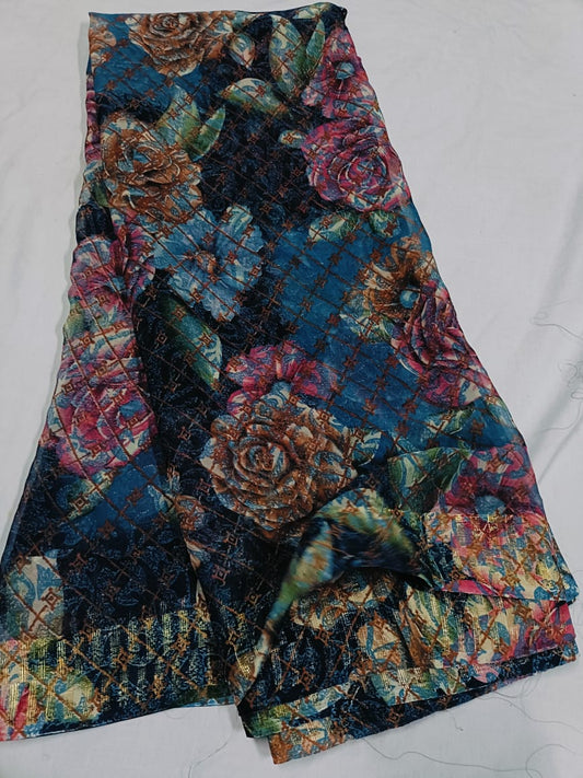 Blue with black Rose-Embellished saree
